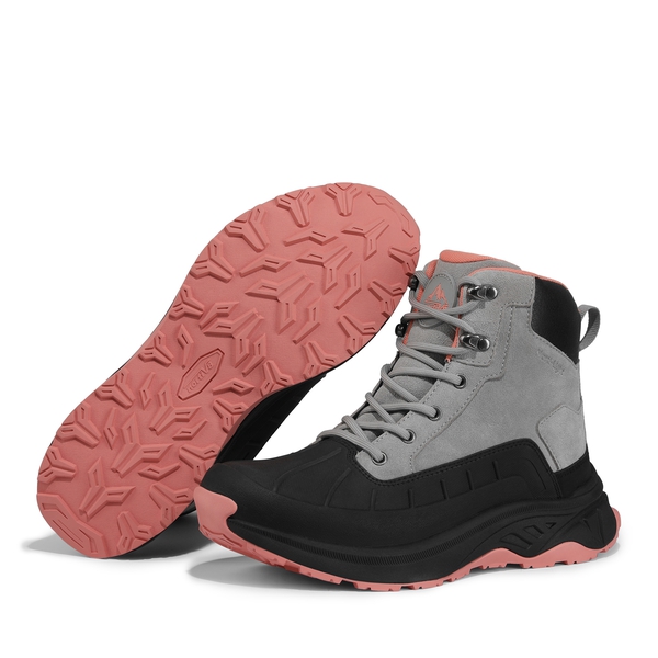 Women's Waterproof Hiking Boots 【Wide Fit】 - LIGHT GREY/PINK - 6